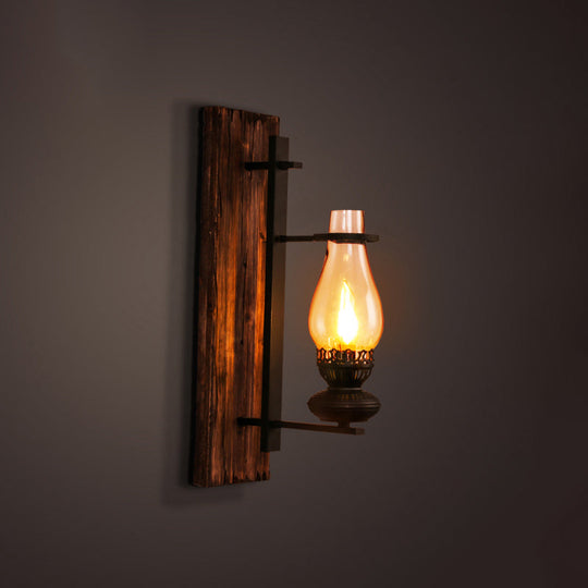 Nautical Wooden Wall Lamp - Geometric Lighting Fixture For Living Room Distressed Wood / Long Arm