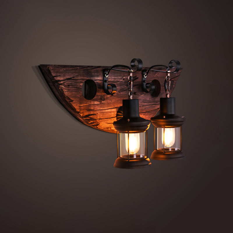 Nautical Wooden Wall Lamp - Geometric Lighting Fixture For Living Room Distressed Wood / Semicircle