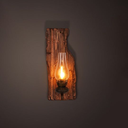 Nautical Wooden Wall Lamp - Geometric Lighting Fixture For Living Room Distressed Wood / Wine Glass