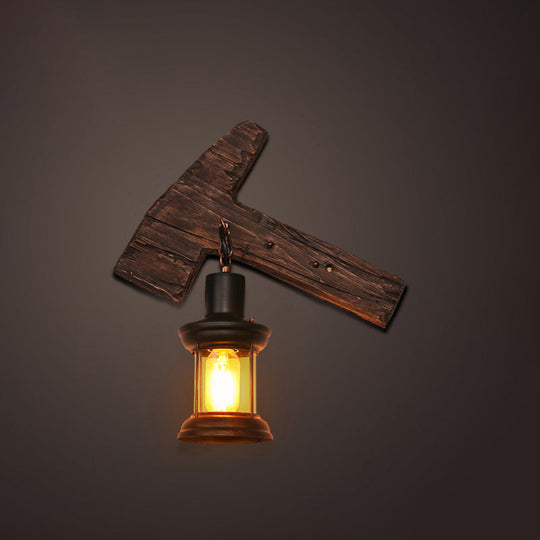 Nautical Wooden Wall Lamp - Geometric Lighting Fixture For Living Room Distressed Wood / Hammer