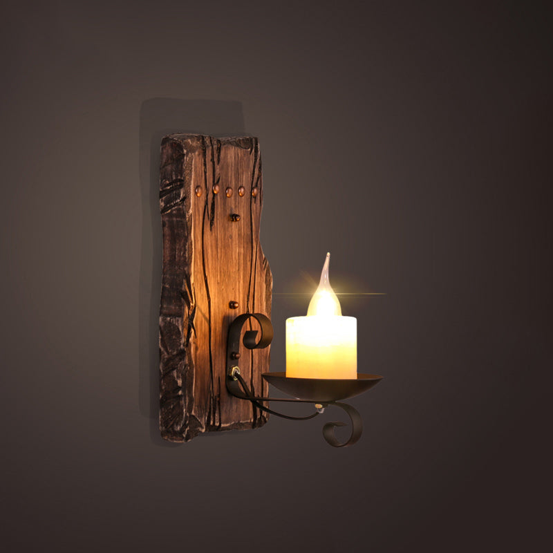 Nautical Wooden Wall Lamp - Geometric Lighting Fixture For Living Room Distressed Wood / Candle