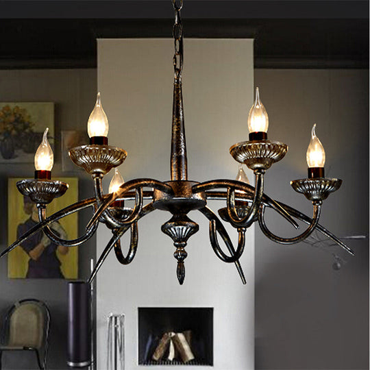 Black Metal Industrial Candelabra Pendant Chandelier With 6 Hanging Lights For Bedroom Ceiling