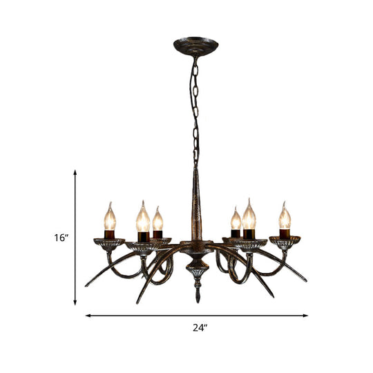 Black Metal Industrial Candelabra Pendant Chandelier With 6 Hanging Lights For Bedroom Ceiling