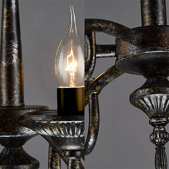 Black Metal Industrial Candelabra Pendant Chandelier With 6 Hanging Lights For Bedroom Ceiling