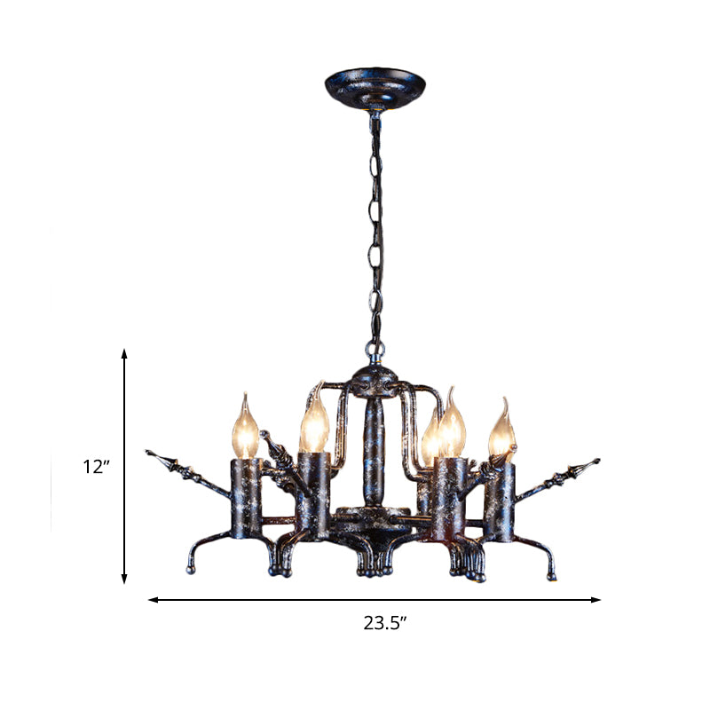 Traditional 6-Head Black Metal Ceiling Lamp: Elegant Candle Chandelier Pendant Light For Living Room