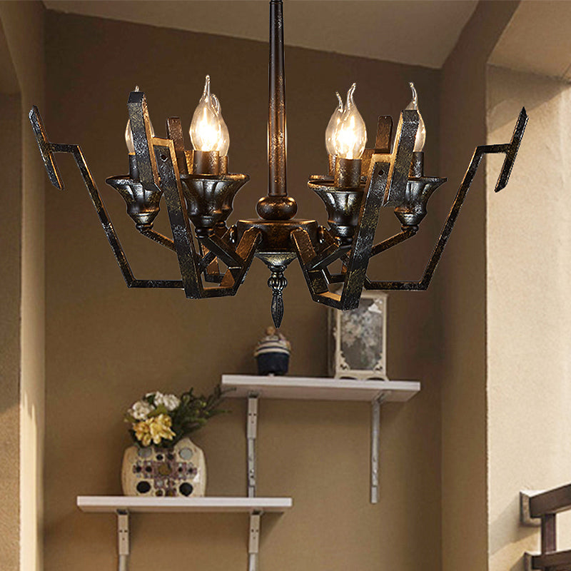 Rustic Metal Candelabra Pendant Lamp: Black 6-Light Chandelier For Bedroom