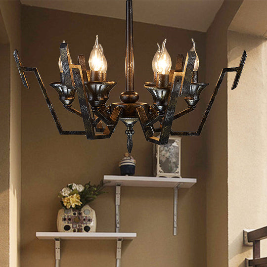 Rustic Metal Candelabra Pendant Lamp: Black 6-Light Chandelier For Bedroom