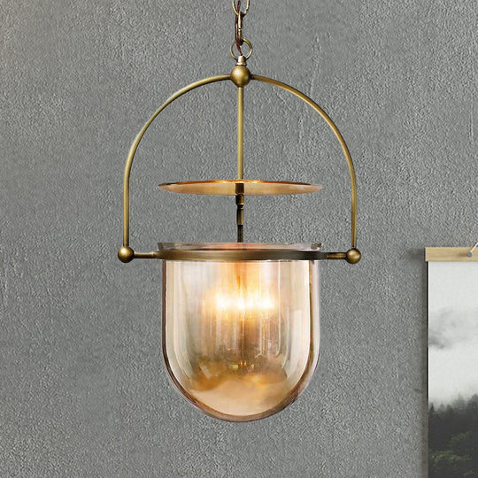 Dome Glass Shade Pendant Light - Modern Metal 1 Black/Brass Finish Ceiling Hanging Lamp Brass