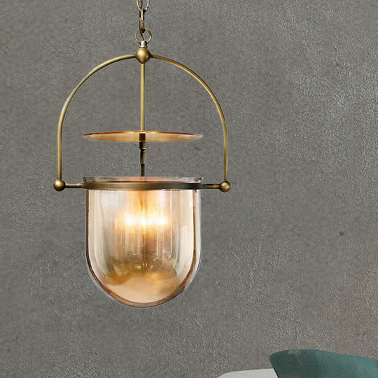 Valentina - Modern Dome Glass Shade Pendant Light Modern Metal 1 Lights Black/Brass Ceiling Hang Lamp