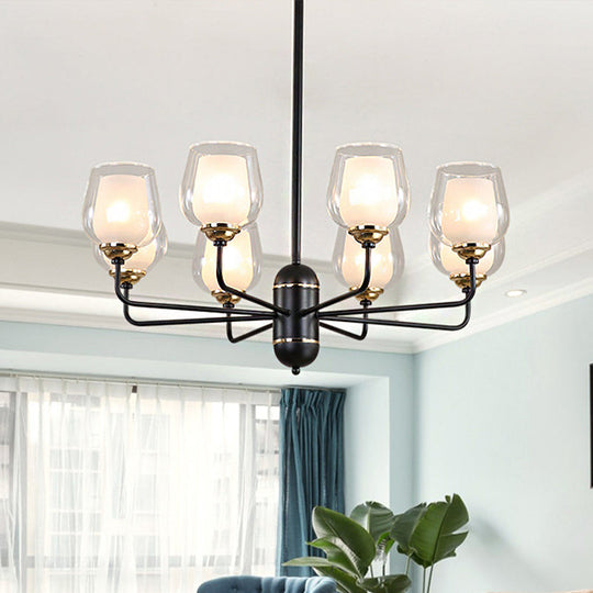 Traditional Black Cup Shape Chandelier With Clear Glass: 3/6/8 Lights Pendant Light Fixture For