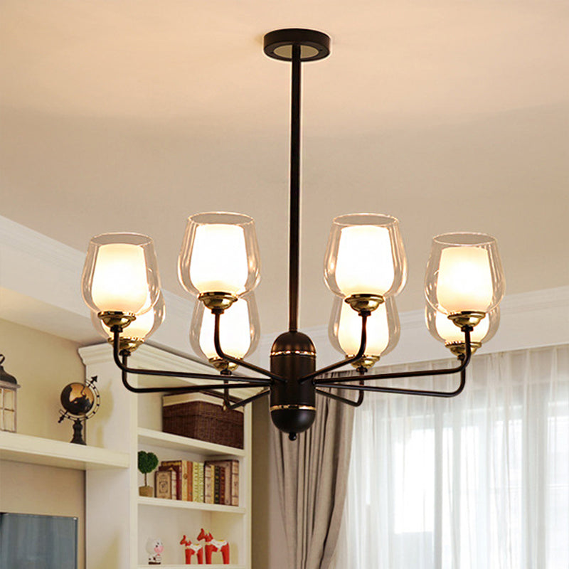 Traditional Black Cup Shape Chandelier With Clear Glass: 3/6/8 Lights Pendant Light Fixture For