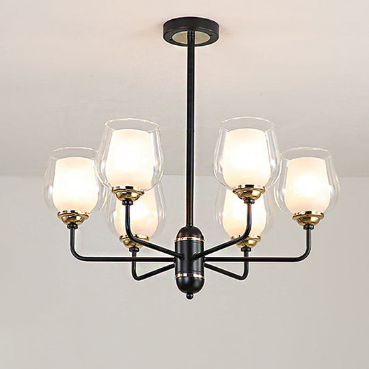 Traditional Black Cup Shape Chandelier With Clear Glass: 3/6/8 Lights Pendant Light Fixture For