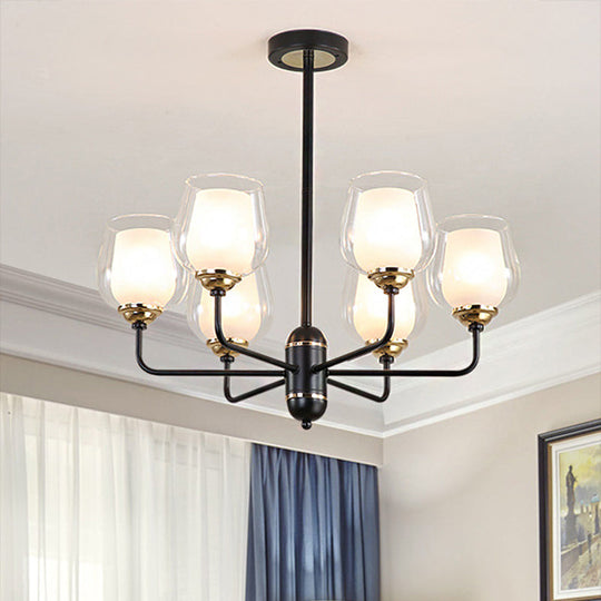 Traditional Black Cup Shape Chandelier With Clear Glass: 3/6/8 Lights Pendant Light Fixture For