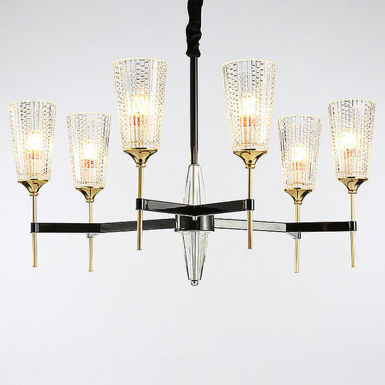 Traditional Glass Cone Pendant Chandelier - Clear 6/8 Lights Ideal For Living Room 6 /