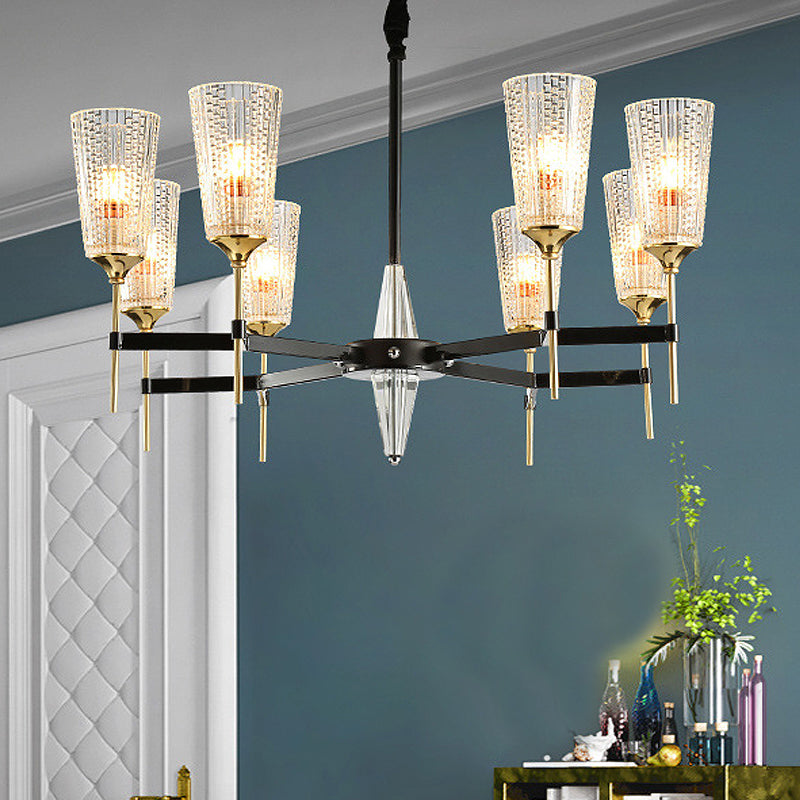 Traditional Glass Cone Pendant Chandelier - Clear 6/8 Lights Ideal For Living Room 8 /