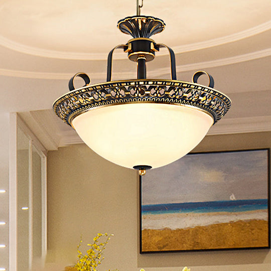 Traditional Metal Ceiling Lamp: 3-Bulb Pendant Chandelier In Gray And Black