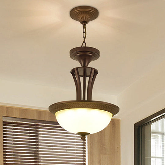 Traditional 3-Light Chandelier With White Glass Shade - Bronze Ceiling Lamp