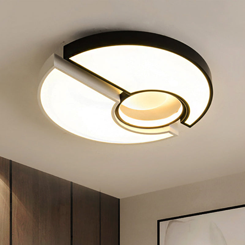 Modern Metal Round Flush Mount Light With Led And Recessed Diffuser In Black/White White/Warm (19/22