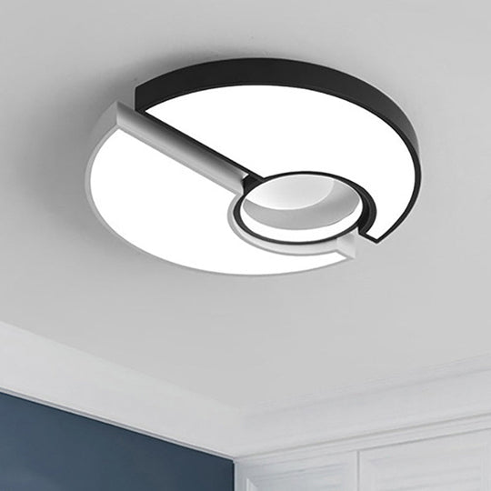 Modern Metal Round Flush Mount Light with LED and Recessed Diffuser in Black/White and White/Warm Light (19"/22" Width)