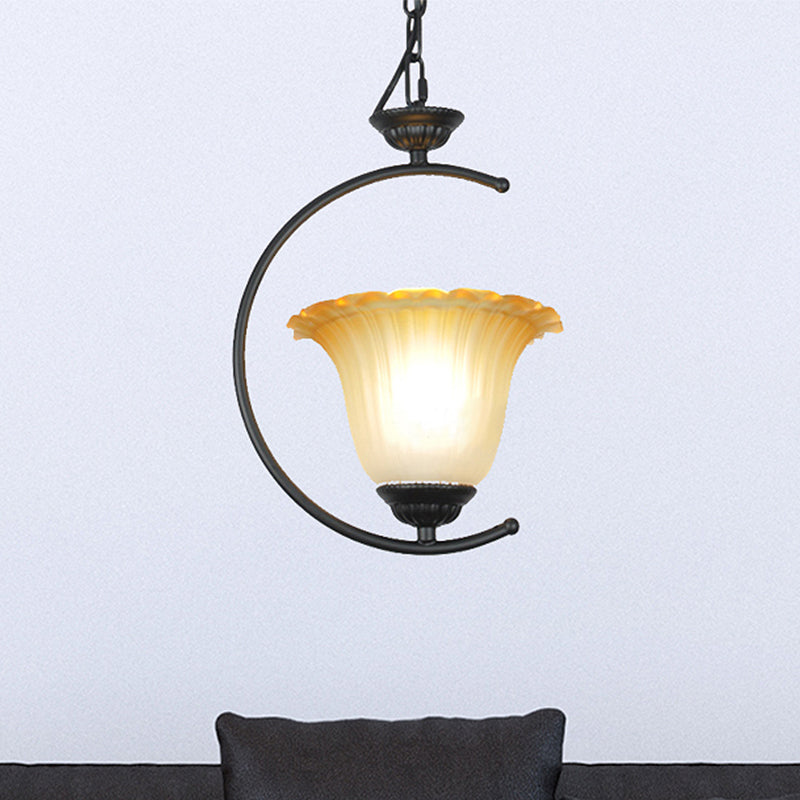 Classical Flared Pendant Light Fixture - White/Black Metal For Living Room Ceiling