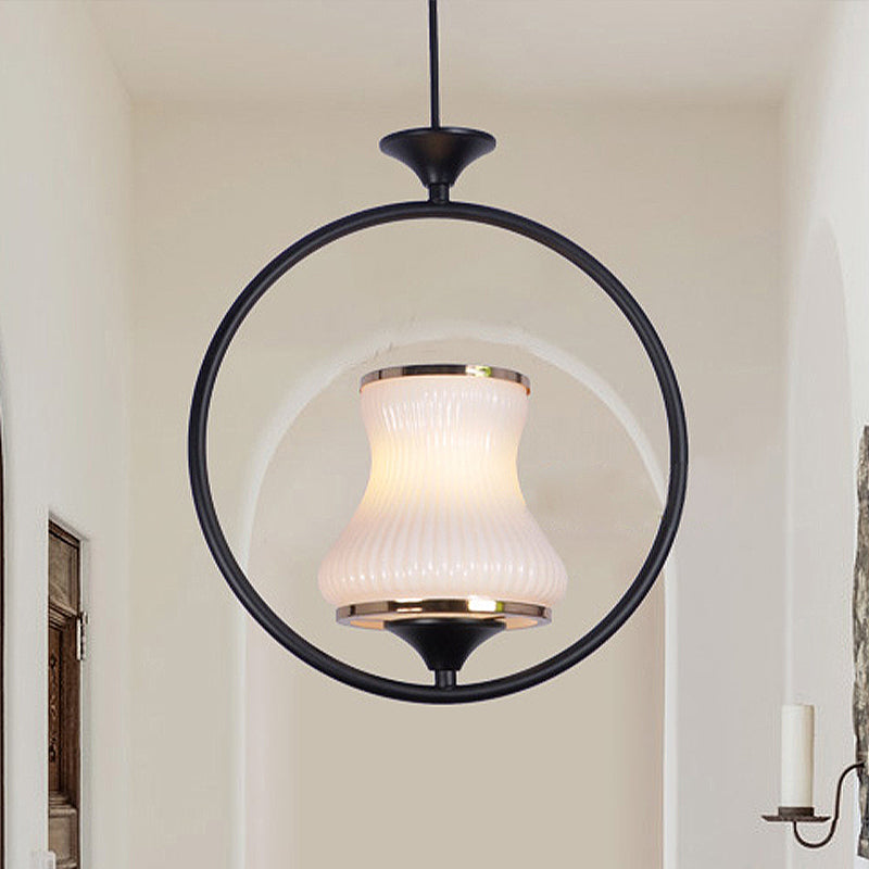 Classic Metal Ceiling Pendant Light With Cup Shade - 1 Black/White/Pink Ideal For Corridors