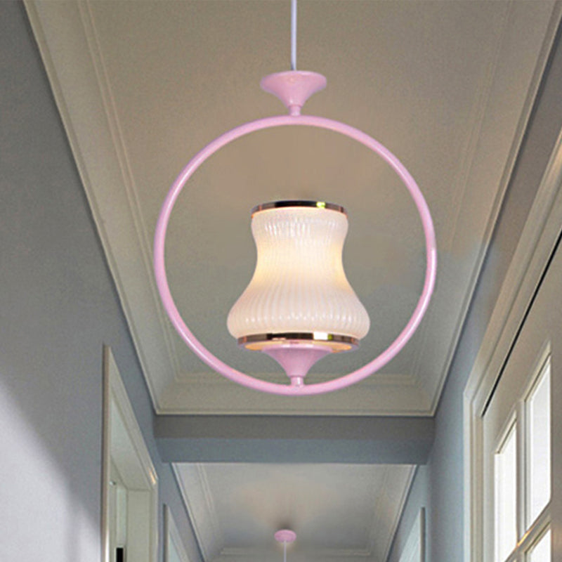 Classic Metal Ceiling Pendant Light With Cup Shade - 1 Black/White/Pink Ideal For Corridors