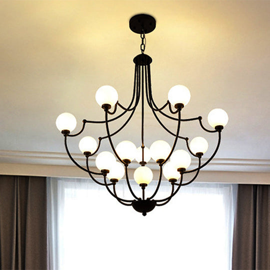 Black 14-Light Chandelier With Frosted Glass Traditional Molecular Pendant Lamp For Living Room