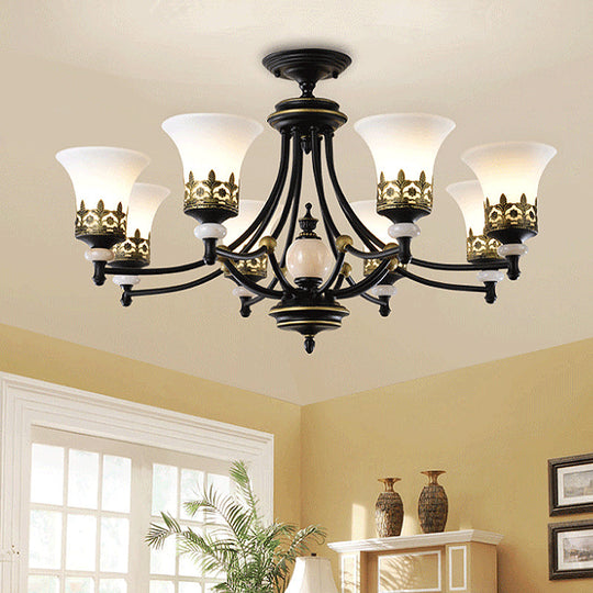 Traditional Bronze Bell Chandelier Lamp With Frosted Glass - 3/5/6 Lights For Living Room