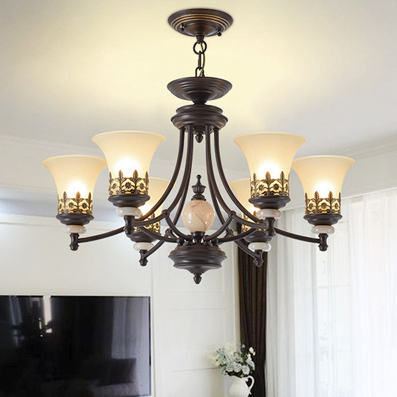 Traditional Bronze Bell Chandelier Lamp With Frosted Glass - 3/5/6 Lights For Living Room