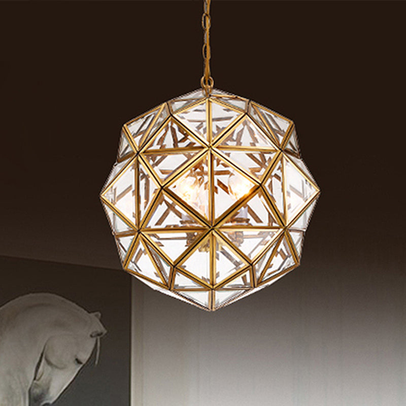 Modern Geometric Glass Chandelier - 3 Heads Ceiling Hanging Light For Living Room Brass