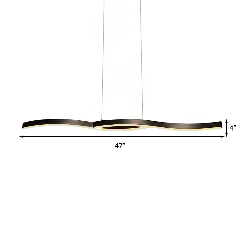 Wavy Acrylic Chandelier Light: Modern Black LED Ceiling Pendant, Warm/White Light, 39"/41" W