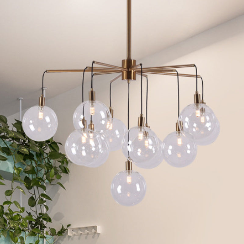 Modern Starburst Chandelier Light With Clear/Amber Glass Globes - 11 Lights For Living Room