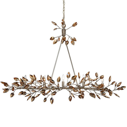 Modern Crystal Island Pendant Light With Silver/Gold Leaf Finish - 5 Heads Ideal For Dining Room