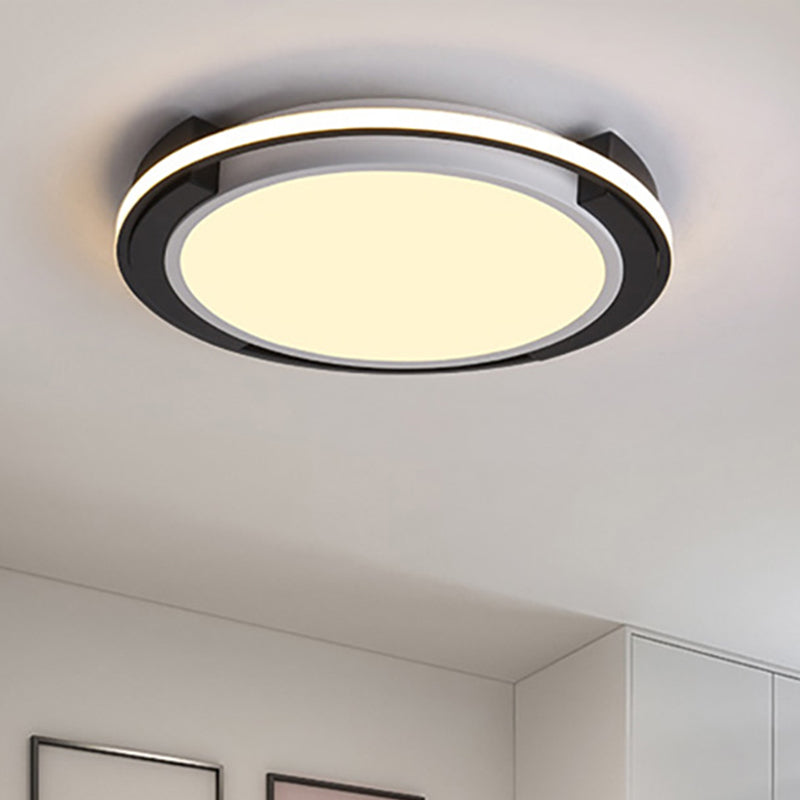 Contemporary Black Round LED Flush Mount Light Fixture - 19"/22" Wide, White/Warm Light, Frosted Diffuser