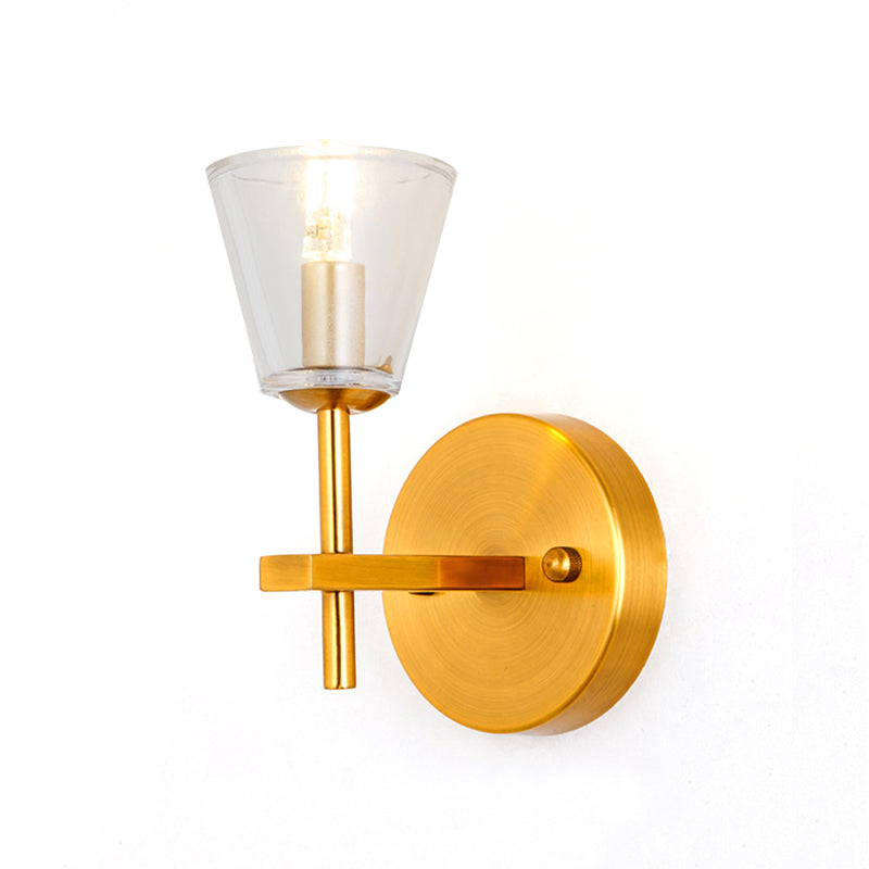 Modern Style Gold Cone Wall Sconce With Clear Glass Perfect For Bedroom