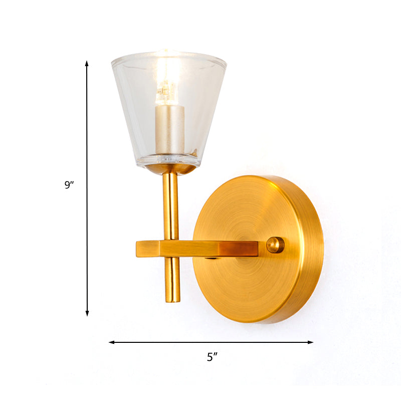 Modern Style Gold Cone Wall Sconce With Clear Glass Perfect For Bedroom