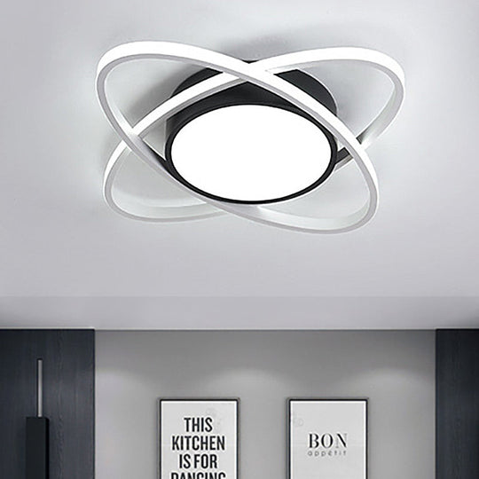 20.5"/28" Wide Oval Metal Flush Mount Lamp- Modern Black and White LED Ceiling Fixture with Frosted Diffuser in White/Warm Light