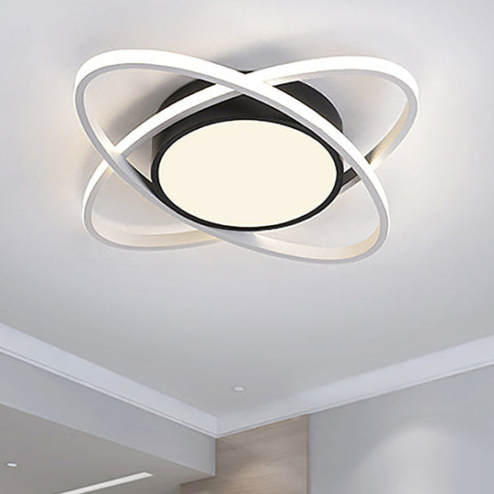 20.5"/28" Wide Oval Metal Flush Mount Lamp- Modern Black and White LED Ceiling Fixture with Frosted Diffuser in White/Warm Light