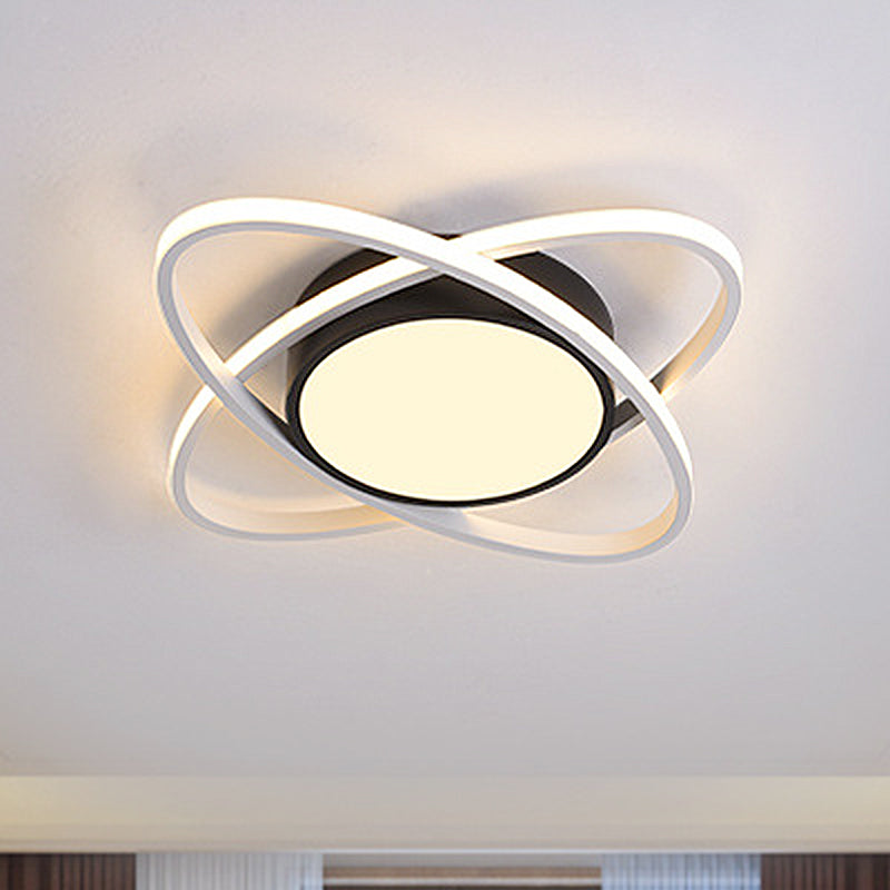 20.5"/28" Wide Oval Metal Flush Mount Lamp- Modern Black and White LED Ceiling Fixture with Frosted Diffuser in White/Warm Light