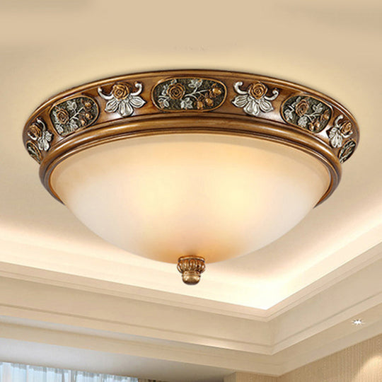 Traditional Brown Frosted Glass Bowl Ceiling Mount with 3 Lights for Bedroom