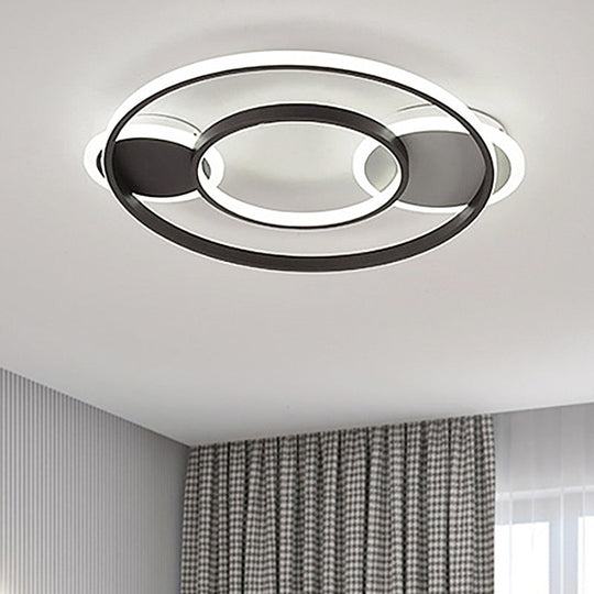 Modern Black & White Flush Mount LED Lamp for Bedroom - White/Warm Light