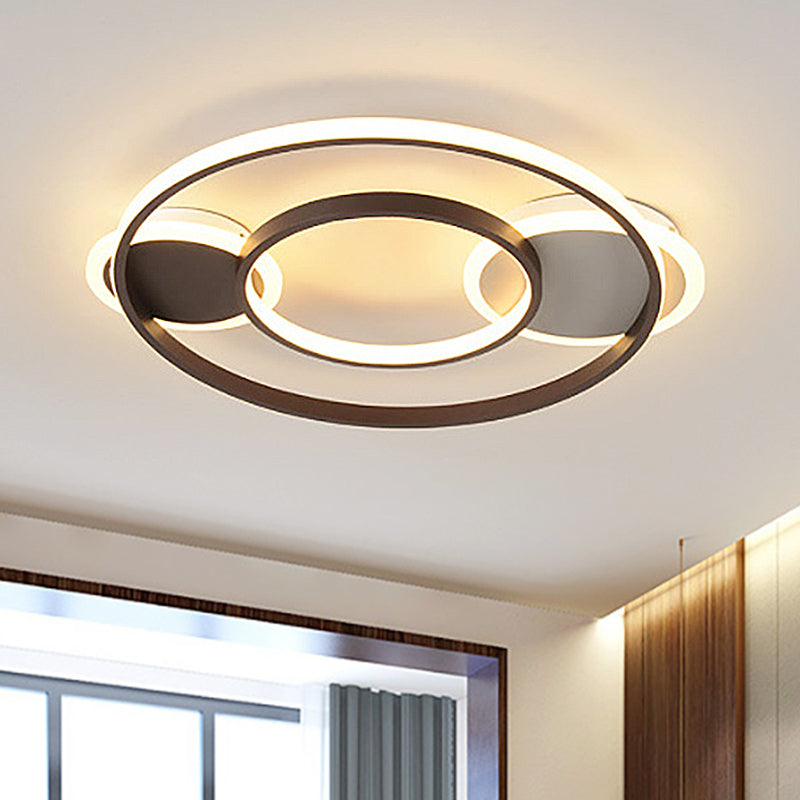 Modern Black & White Flush Mount LED Lamp for Bedroom - White/Warm Light