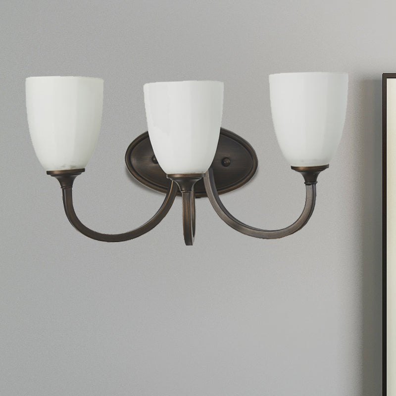 White Glass Cup Sconce: Traditional Bathroom Vanity Light With 3/4 Lights In Black/Chrome 3 / Black