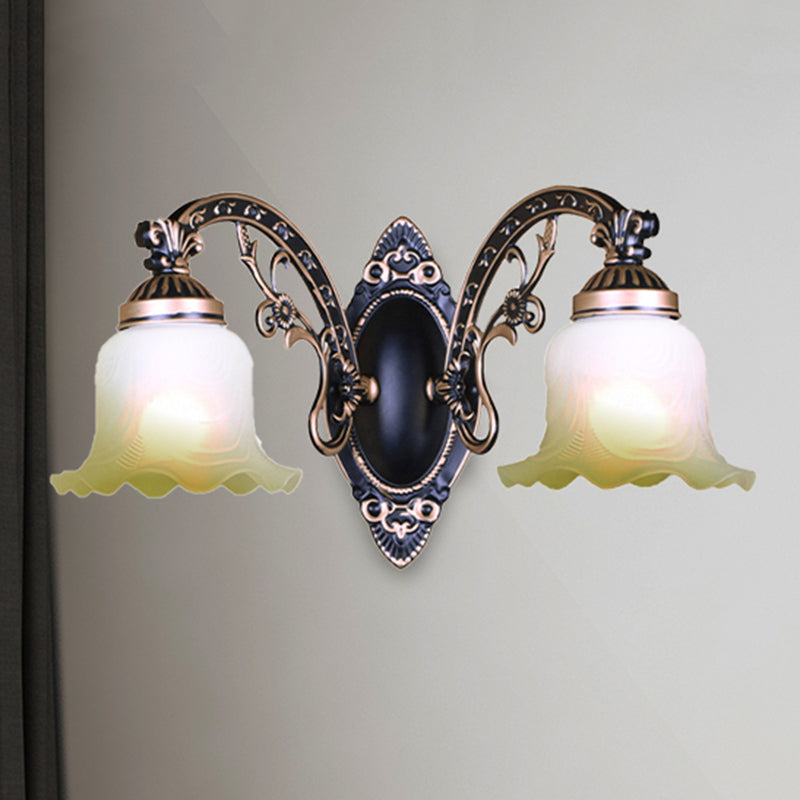 Retro Black/White Scalloped Sconce: Frosted Glass Shade Curved Arm Wall Lamp For Dining Room 2 /