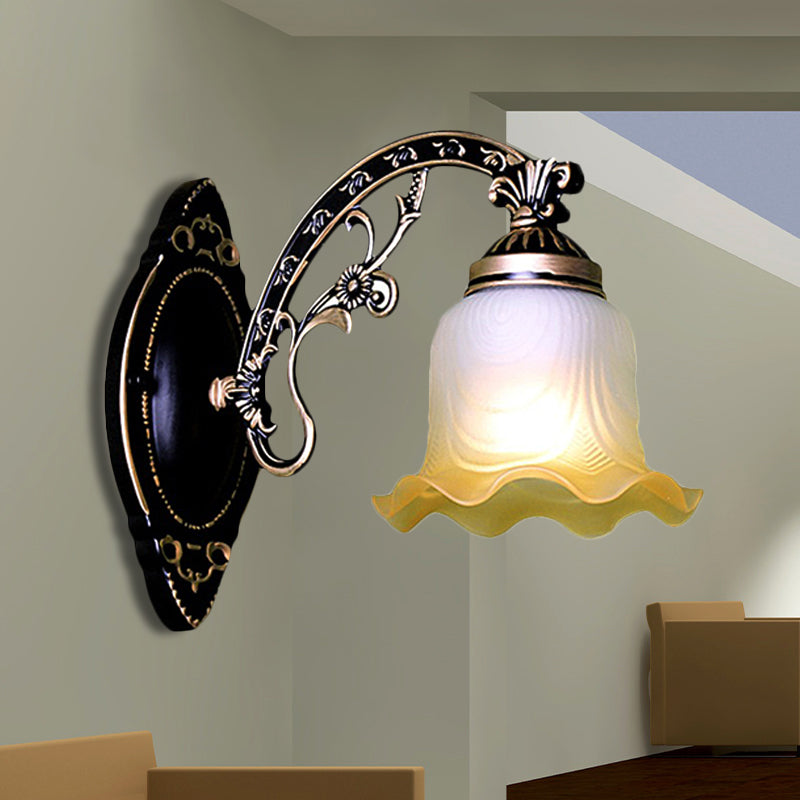 Retro Black/White Scalloped Sconce: Frosted Glass Shade Curved Arm Wall Lamp For Dining Room 1 /