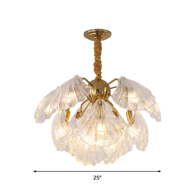 Modern Prism Glass Shell Chandelier Light Brass Ceiling 13/15 Lights 23.5/27 Wide