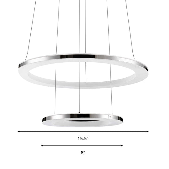 Contemporary Led Acrylic Round Ceiling Pendant Chandelier - 1/2/3-Head Silver Warm/White Light