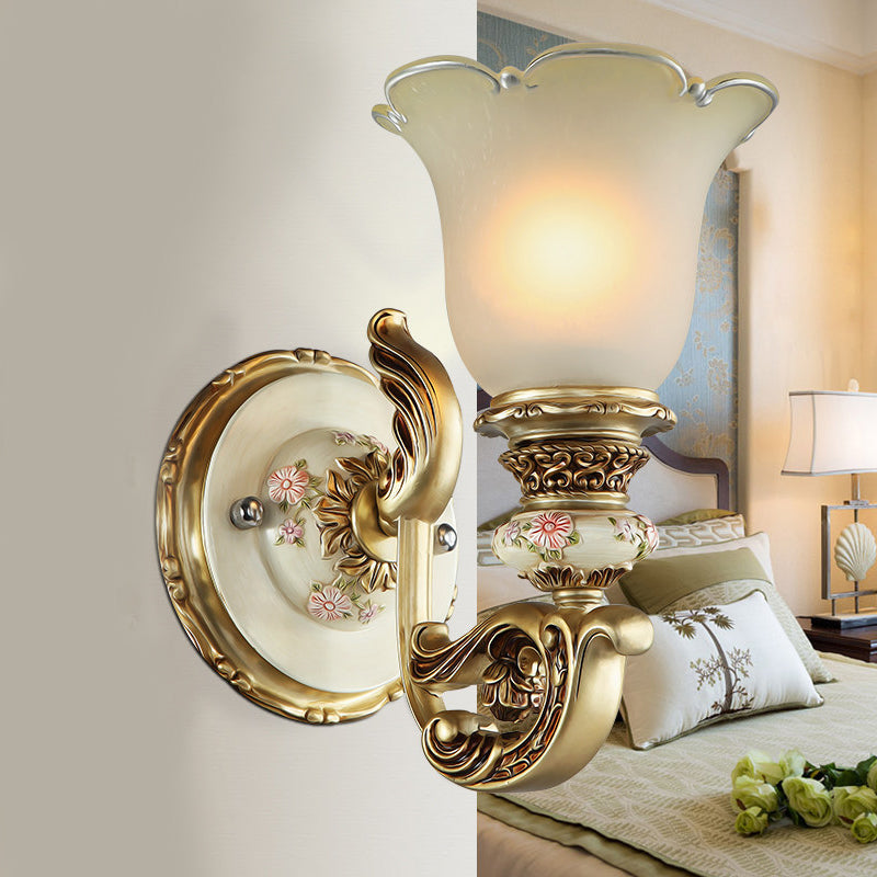 Traditional Gold Flower Shade Wall Sconce Light With Frosted Glass - Perfect For Dining Room