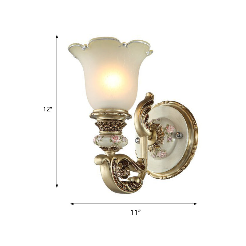 Traditional Gold Flower Shade Wall Sconce Light With Frosted Glass - Perfect For Dining Room