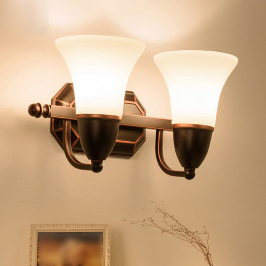 Traditional Red Brown Bell Wall Sconce Light With Frosted Glass Shade